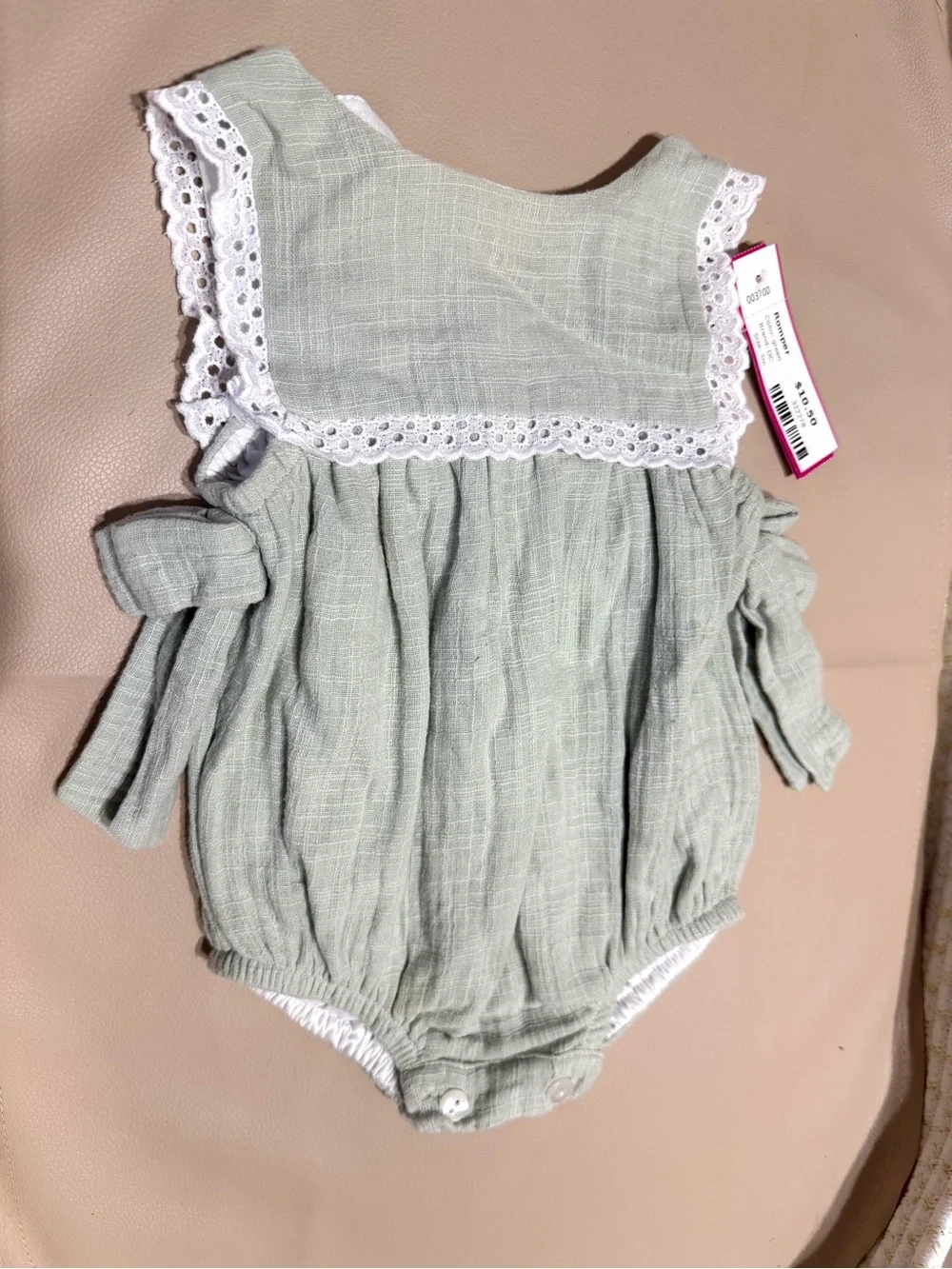 3 for $25 Sage Baby Boho Romper with Side Bows